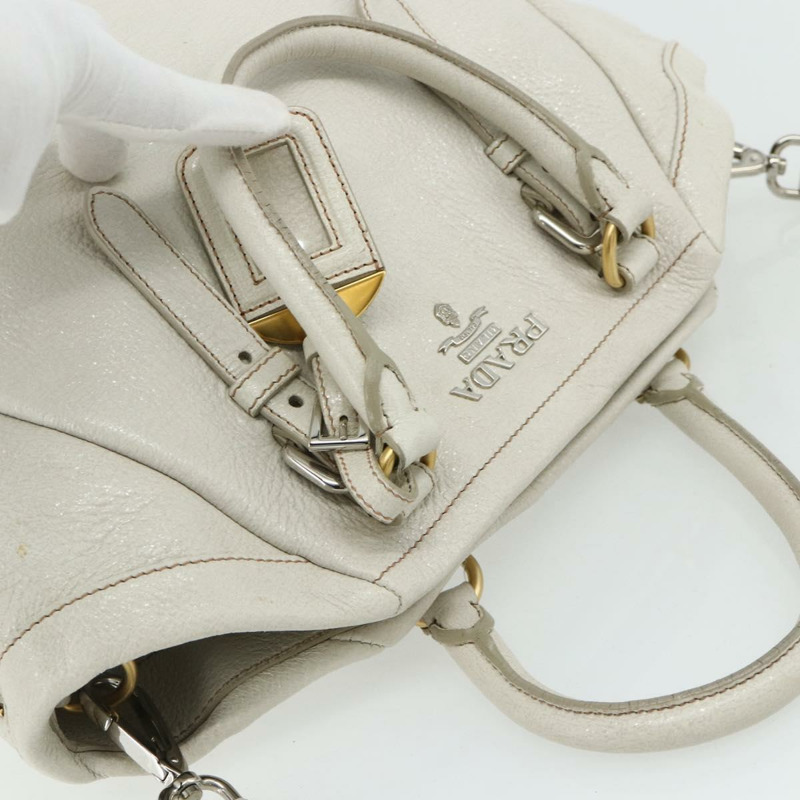 【日本直送】PRADA 手提包 皮革 兩用 白色 金 銀色 正品 175061A-5