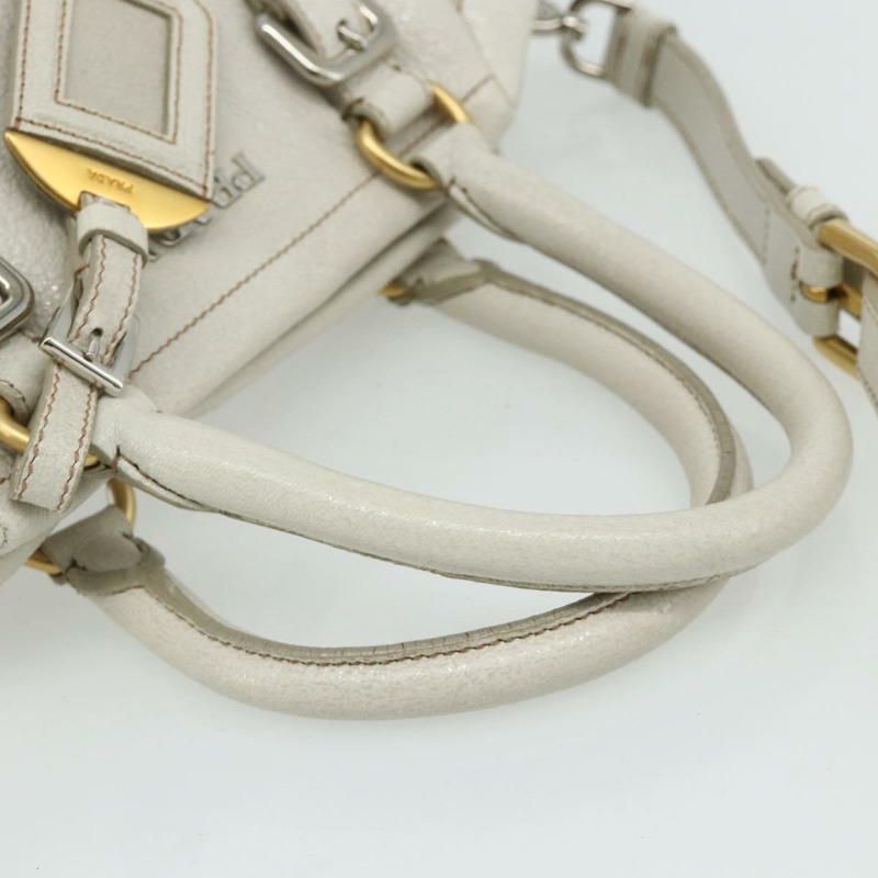 【日本直送】PRADA 手提包 皮革 兩用 白色 金 銀色 正品 175061A-6