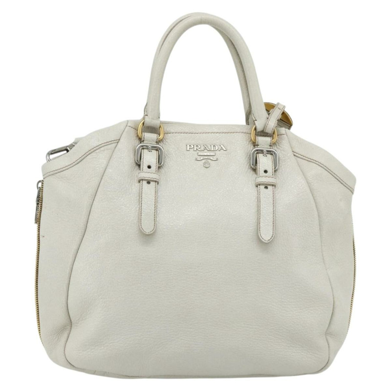 【日本直送】PRADA 手提包 皮革 兩用 白色 金 銀色 正品 175061A-12