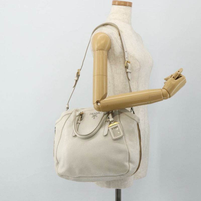 【日本直送】PRADA 手提包 皮革 兩用 白色 金 銀色 正品 175061A-26