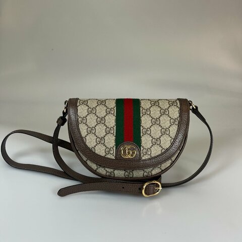 GUCCI 757309 經典老花Ophidia翻蓋小半月包