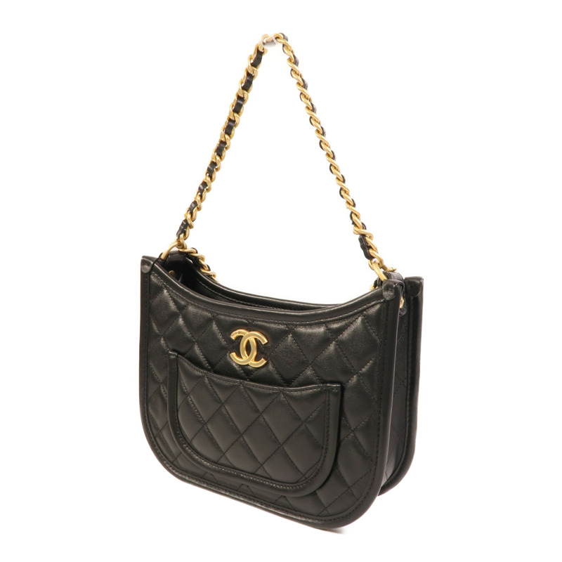 CHANEL 牛皮皮革Hobo鏈帶肩背袋-2
