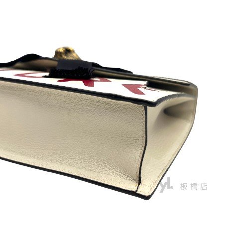 Y1902-GUCCI包包 白牛皮塗鴉虎頭蝴蝶結兩用手提包466417-6