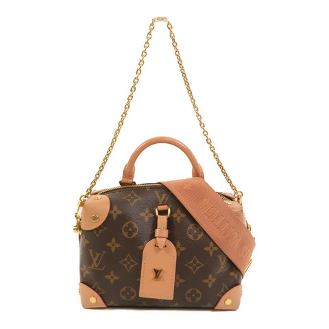 LOUIS VUITTON Monogram Petite Malle Souple金扣手挽肩背兩用袋棕色/粉紅色