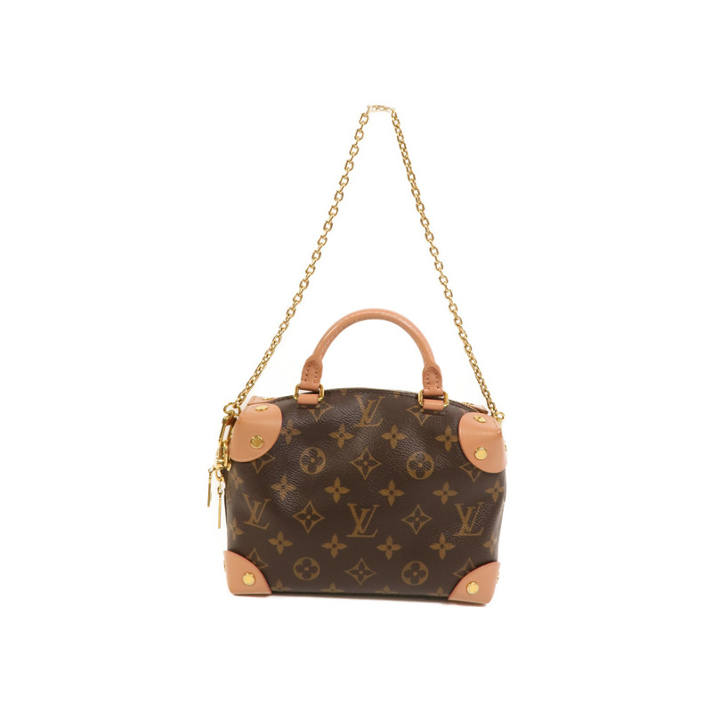 LOUIS VUITTON Monogram Petite Malle Souple金扣手挽肩背兩用袋棕色/粉紅色-1