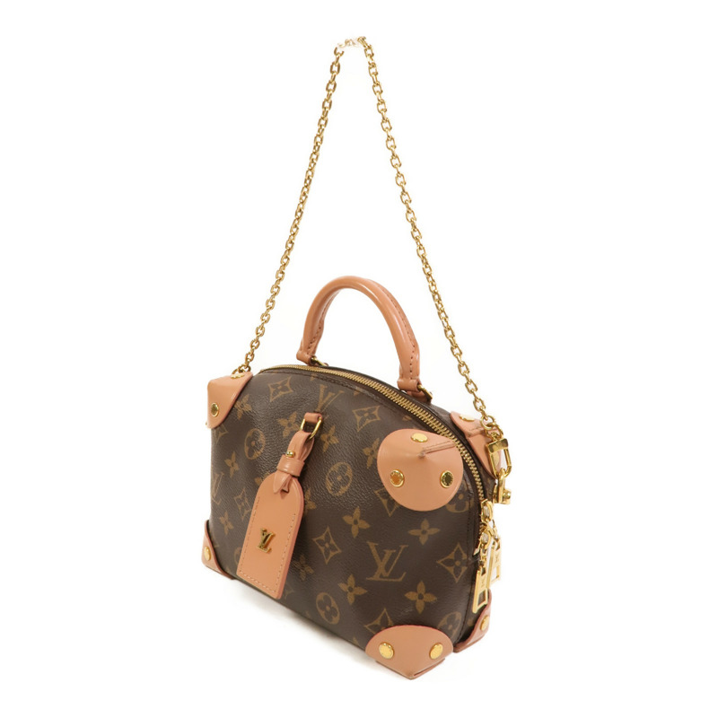 LOUIS VUITTON Monogram Petite Malle Souple金扣手挽肩背兩用袋棕色/粉紅色-2