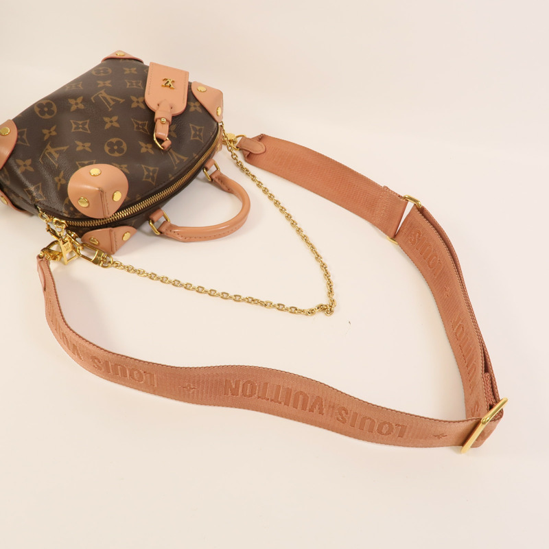 LOUIS VUITTON Monogram Petite Malle Souple金扣手挽肩背兩用袋棕色/粉紅色-4