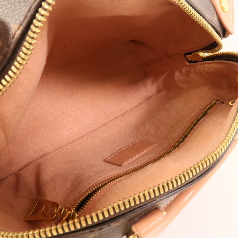 LOUIS VUITTON Monogram Petite Malle Souple金扣手挽肩背兩用袋棕色/粉紅色-5