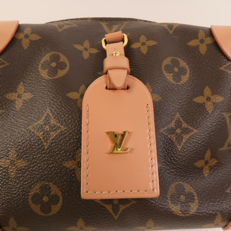 LOUIS VUITTON Monogram Petite Malle Souple金扣手挽肩背兩用袋棕色/粉紅色-7