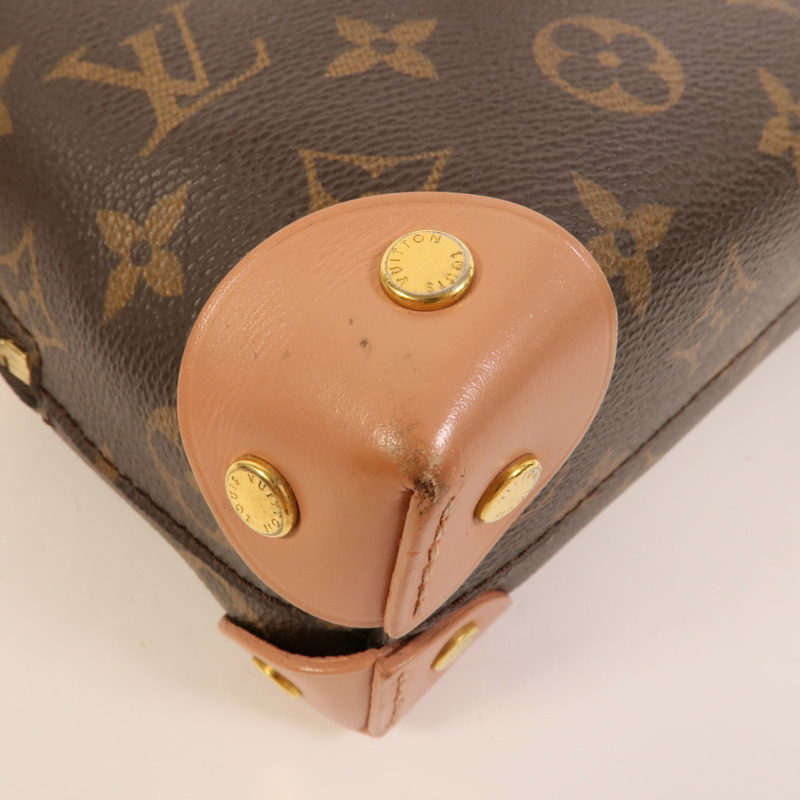 LOUIS VUITTON Monogram Petite Malle Souple金扣手挽肩背兩用袋棕色/粉紅色-10