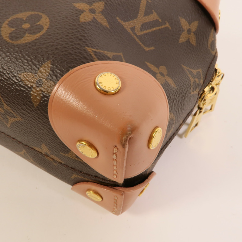 LOUIS VUITTON Monogram Petite Malle Souple金扣手挽肩背兩用袋棕色/粉紅色-11