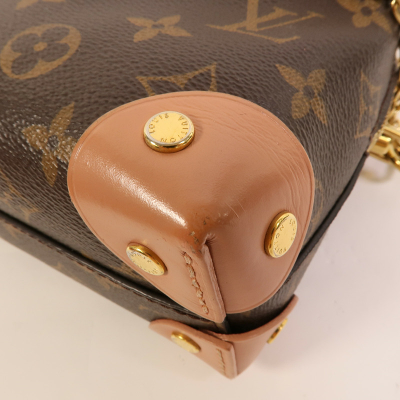 LOUIS VUITTON Monogram Petite Malle Souple金扣手挽肩背兩用袋棕色/粉紅色-13