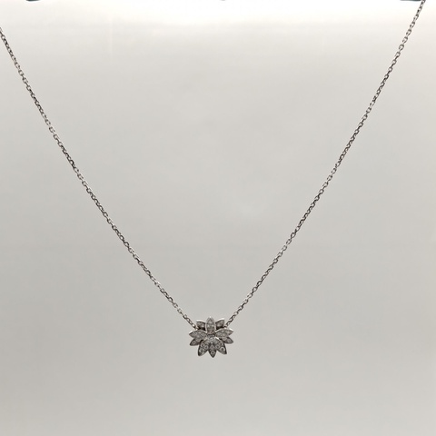 VAN CLEEF&ARPELS 18K白金鑽石Lotus系列蓮花滿鑽項鏈小號