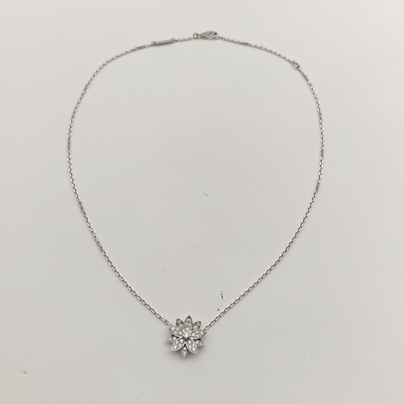 VAN CLEEF&ARPELS 18K白金鑽石Lotus系列蓮花滿鑽項鏈小號-1