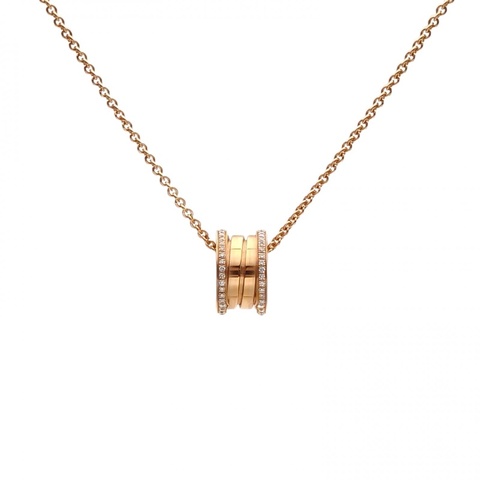BVLGARI B.ZERO1彈簧項鏈三環扣雙邊鑽18K玫瑰金/鑽石