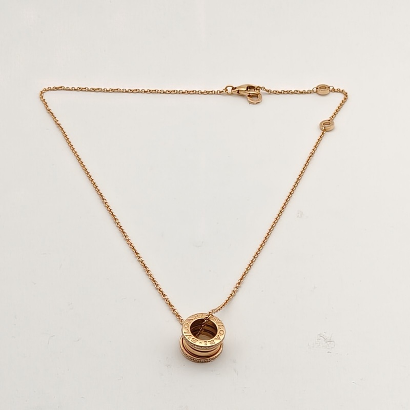 BVLGARI B.ZERO1彈簧項鏈三環扣雙邊鑽18K玫瑰金/鑽石-4