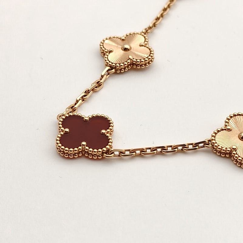 VAN CLEEF&ARPELS VintageAlhambra中號五花手鏈鐳射新扣18K玫瑰金/紅玉髓S-M碼-2