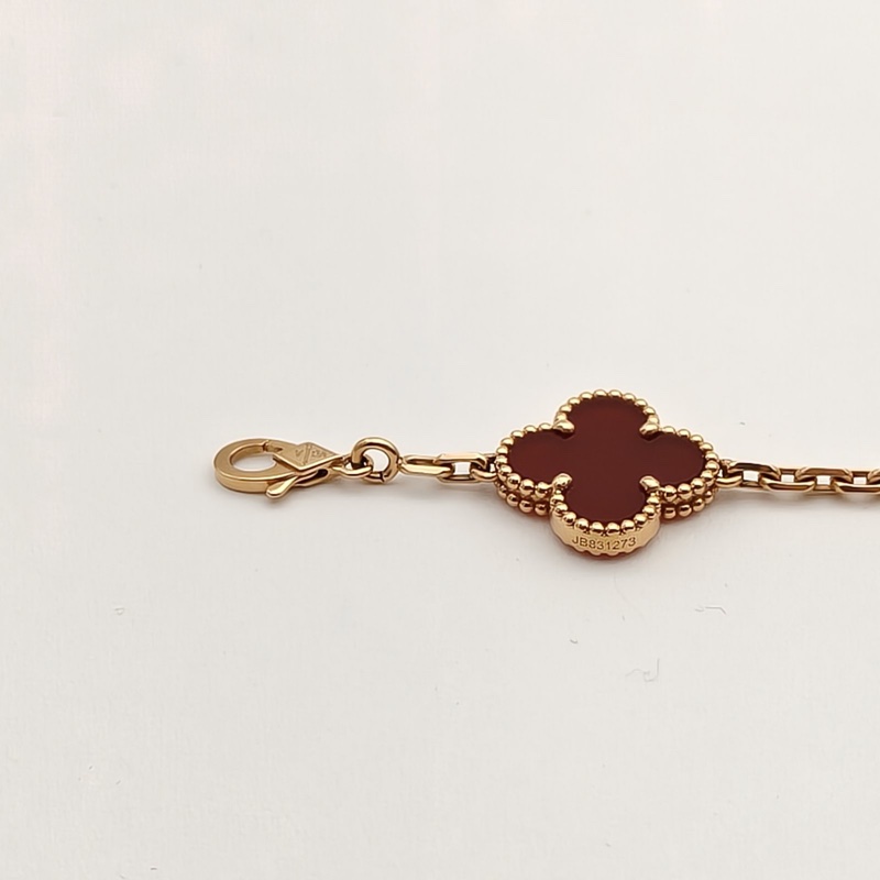 VAN CLEEF&ARPELS VintageAlhambra中號五花手鏈鐳射新扣18K玫瑰金/紅玉髓S-M碼-3