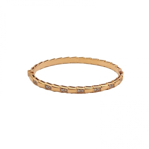BVLGARI 18K玫瑰金鑽石Serpenti蛇形單排鑽半鑽手鐲窄版