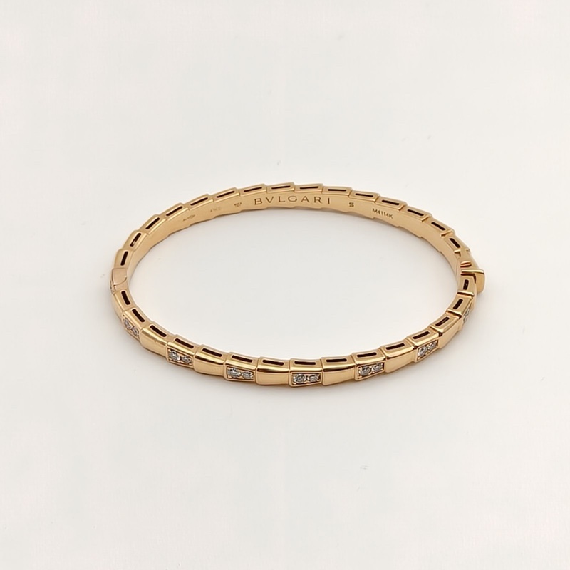 BVLGARI 18K玫瑰金鑽石Serpenti蛇形單排鑽半鑽手鐲窄版-1