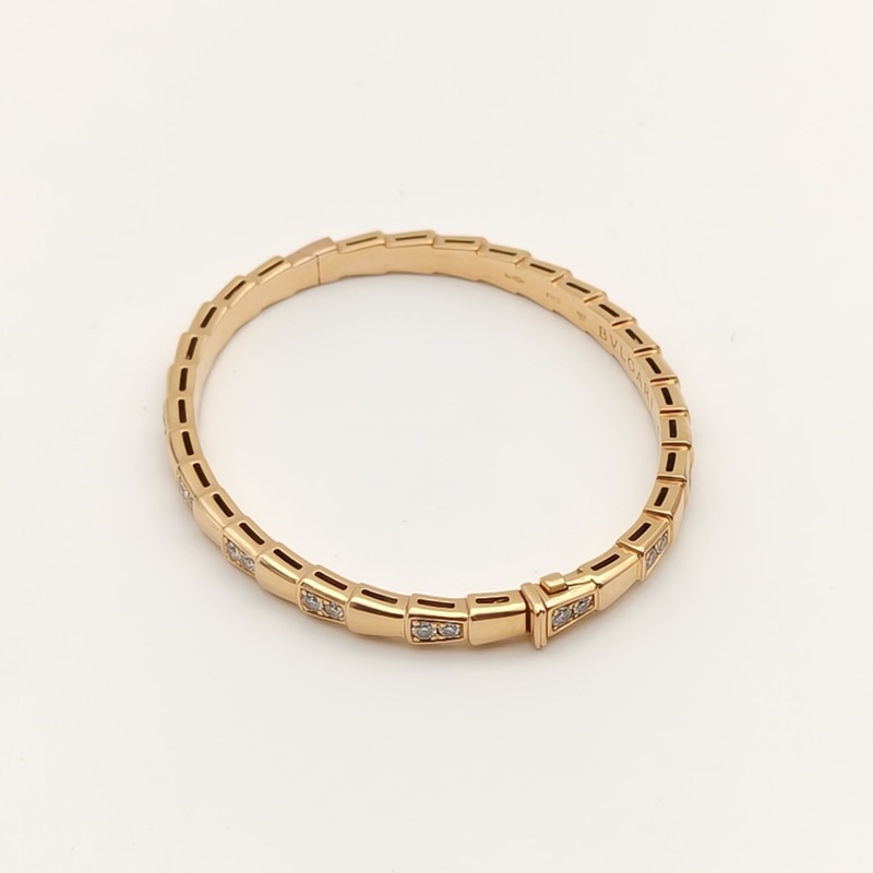 BVLGARI 18K玫瑰金鑽石Serpenti蛇形單排鑽半鑽手鐲窄版-2