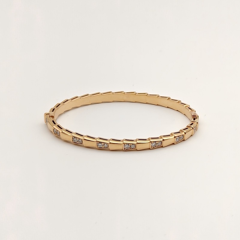 BVLGARI 18K玫瑰金鑽石Serpenti蛇形單排鑽半鑽手鐲窄版-3