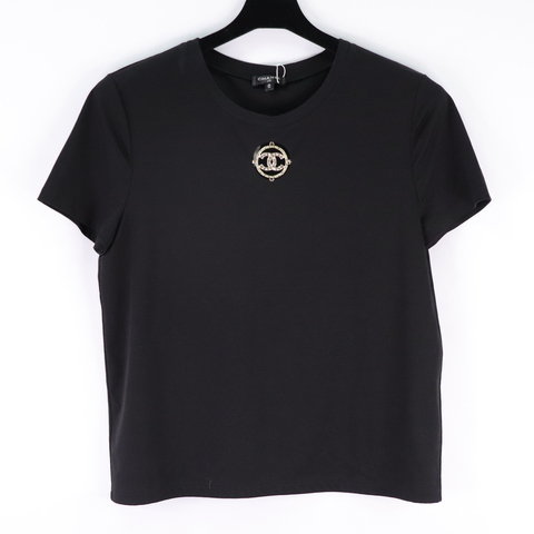 Chanel 香奈兒 黑色短袖t-shirt 閃鑽 雙C 金屬LOGO