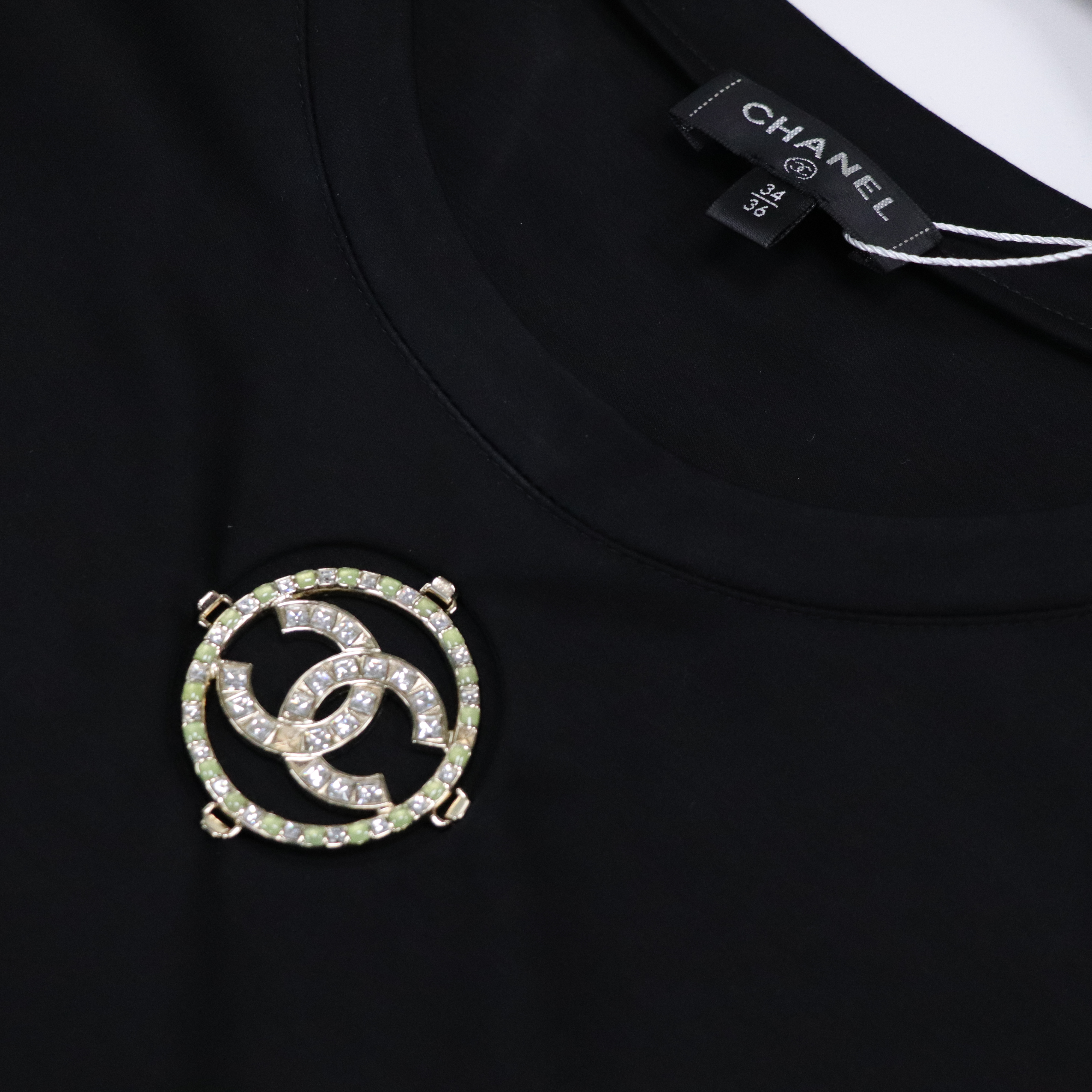 Chanel 香奈兒 黑色短袖t-shirt 閃鑽 雙C 金屬LOGO-2