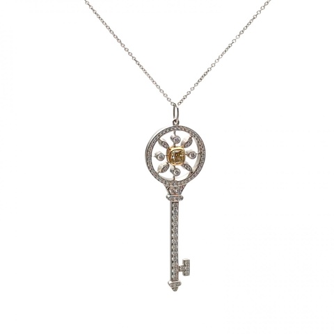 TIFFANY&CO 18K白金鑽石大號太陽花黃鑽鑰匙項鏈