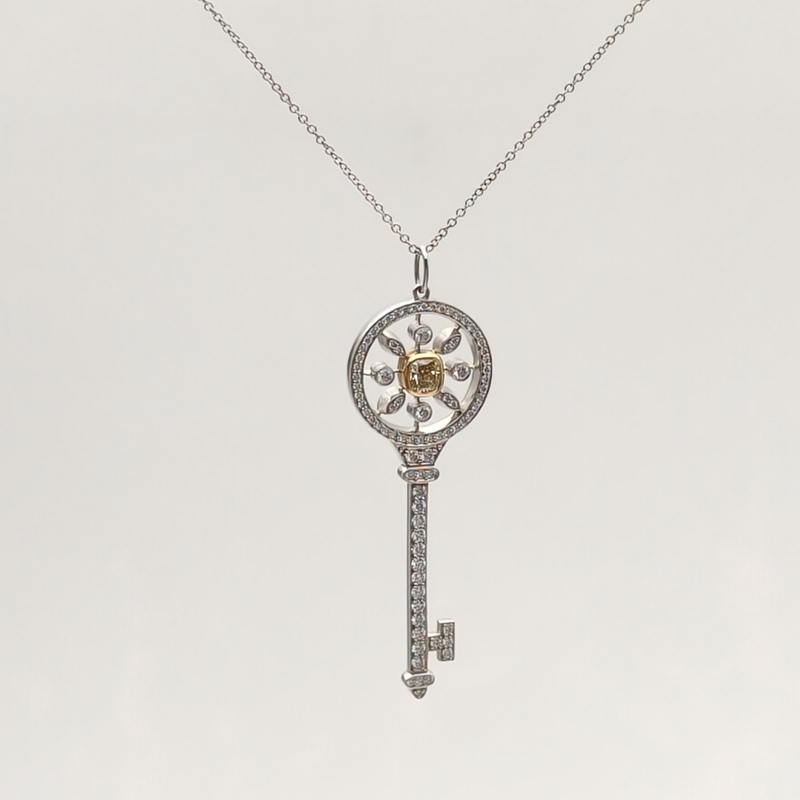 TIFFANY&CO 18K白金鑽石大號太陽花黃鑽鑰匙項鏈-1