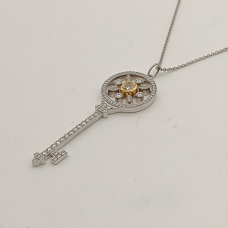 TIFFANY&CO 18K白金鑽石大號太陽花黃鑽鑰匙項鏈-2