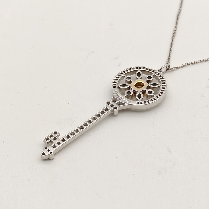 TIFFANY&CO 18K白金鑽石大號太陽花黃鑽鑰匙項鏈-3