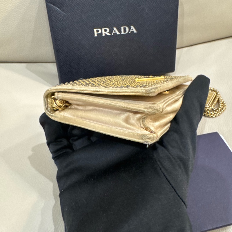 Prada 普拉達 香檳金亮水鑽腰包/斜背小包/二手美品-5