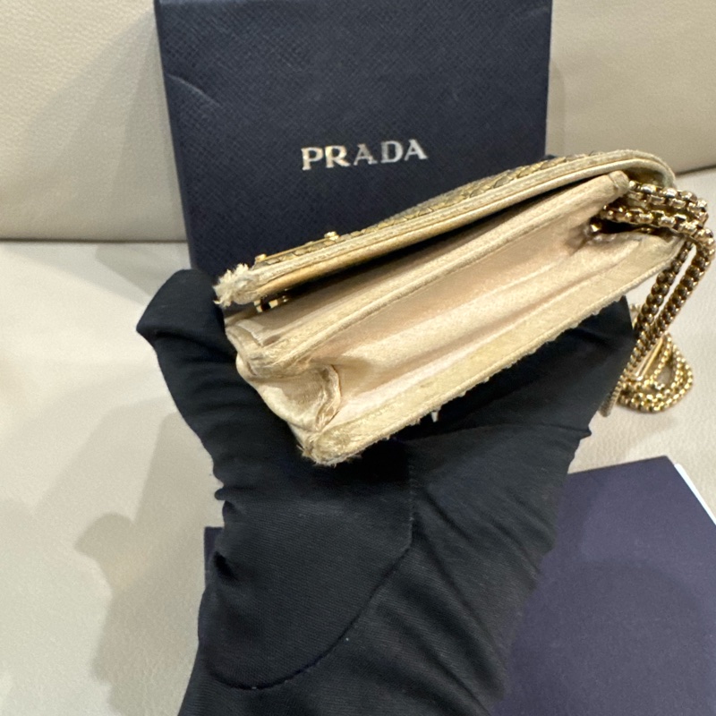 Prada 普拉達 香檳金亮水鑽腰包/斜背小包/二手美品-6