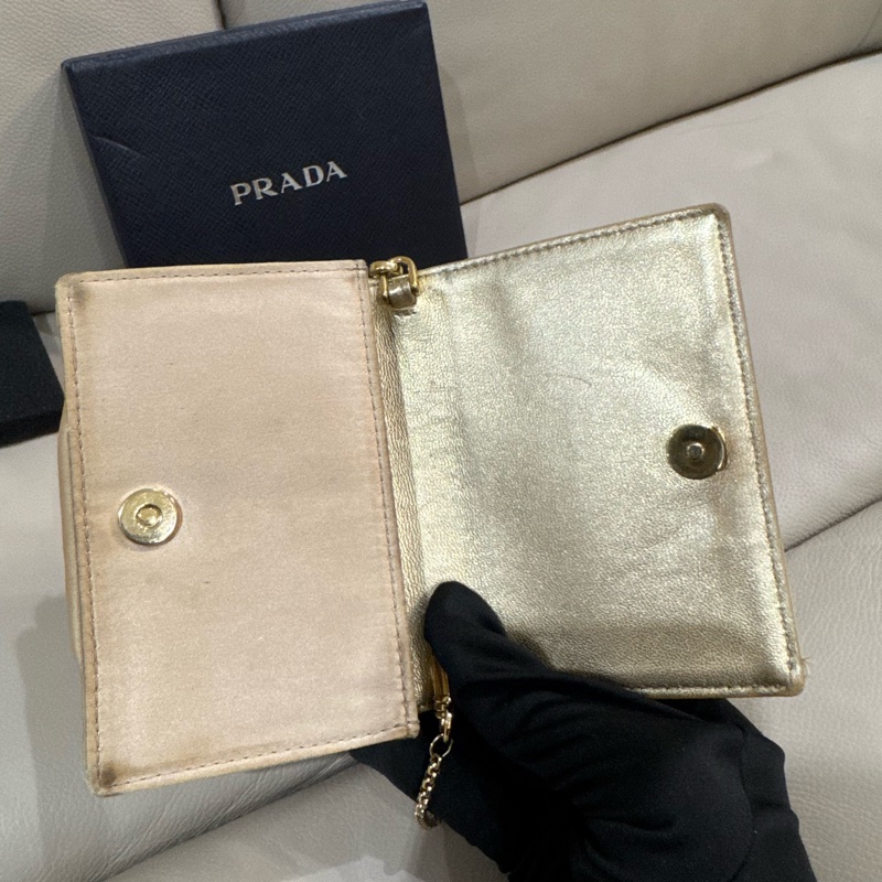Prada 普拉達 香檳金亮水鑽腰包/斜背小包/二手美品-8