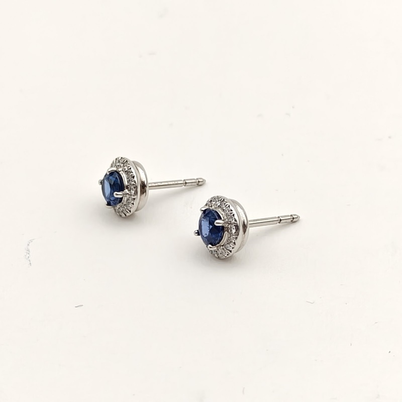 TIFFANY&CO 鑽石pt950藍寶石耳釘-1