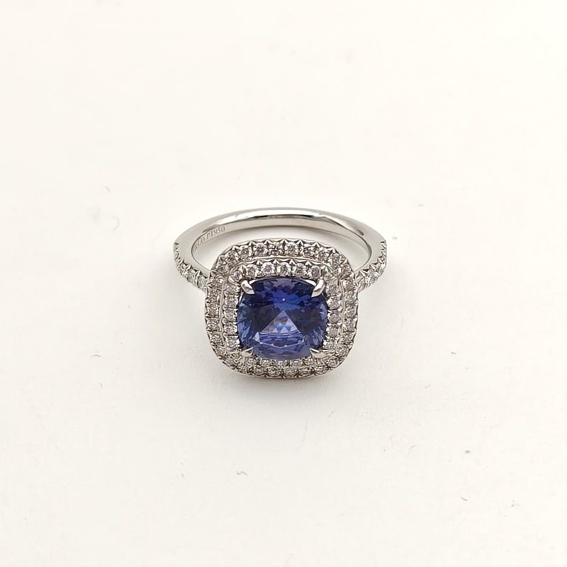TIFFANY&CO 鑽石pt950Tiffany蒂芙尼坦桑石鑽戒51-1