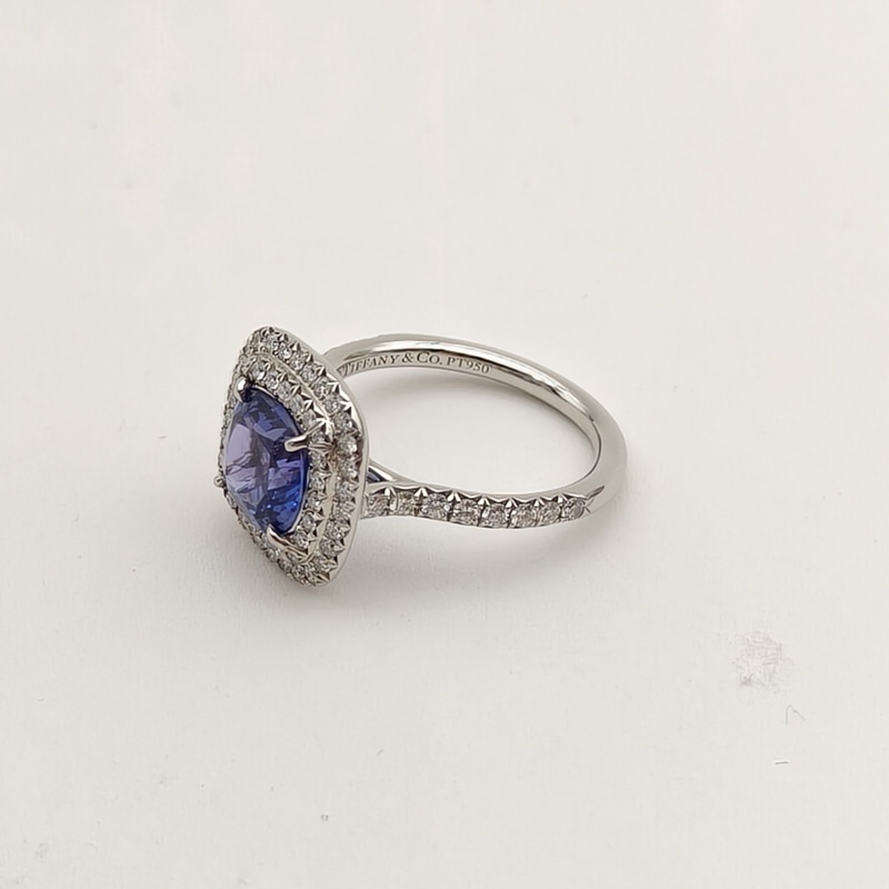 TIFFANY&CO 鑽石pt950Tiffany蒂芙尼坦桑石鑽戒51-2