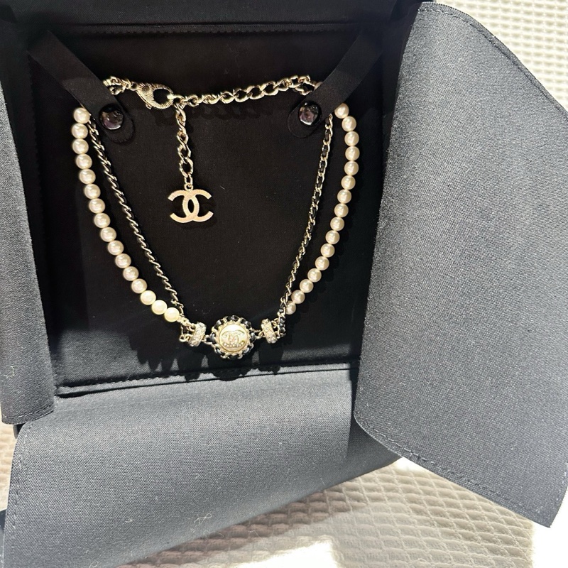 Jennie 同款！Chanel 香奈兒 21k 皮穿練珍珠 項鏈 Choker-4