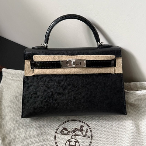Hermes Mini Kelly 2 Touch 黑銀 鱷魚皮拼Madame 銀釦 K刻