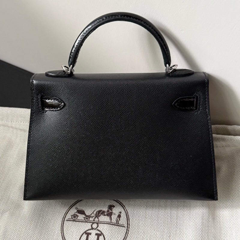 Hermes Mini Kelly 2 Touch 黑銀 鱷魚皮拼Madame 銀釦 K刻-1