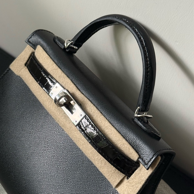 Hermes Mini Kelly 2 Touch 黑銀 鱷魚皮拼Madame 銀釦 K刻-3