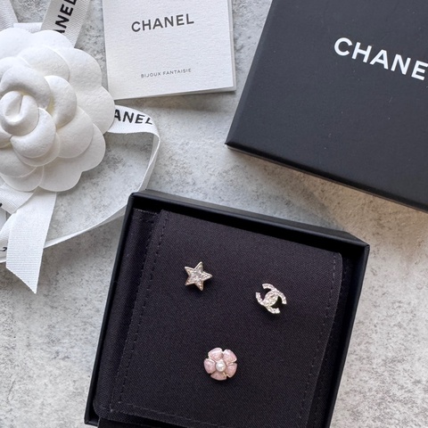 Chanel 香奈兒 迷你小耳環 三件組 香檳金