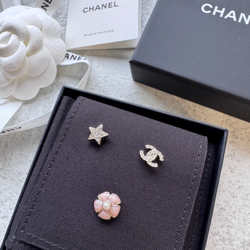 Chanel 香奈兒 迷你小耳環 三件組 香檳金-1