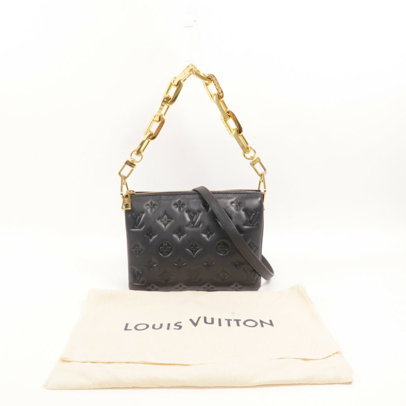 LOUIS VUITTON Monogram Embossed Coussin BB金扣鏈帶手挽肩背兩用袋-7