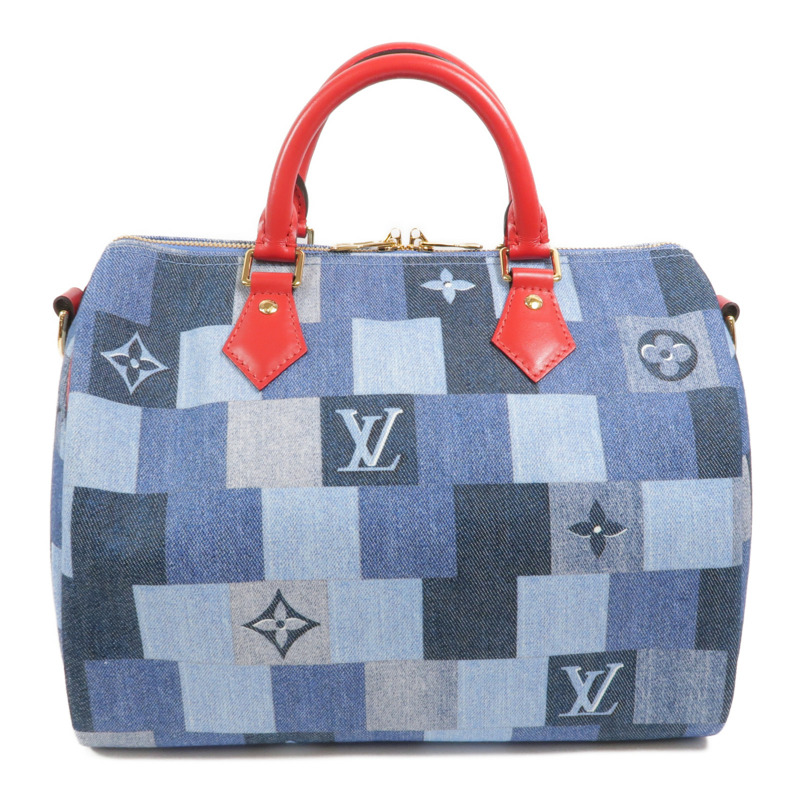 LOUIS VUITTON Monogram Denim Speedy Bandouliere 30金扣手挽肩背兩用袋-1