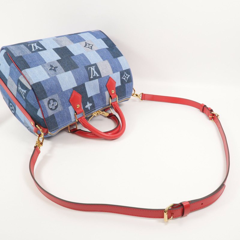 LOUIS VUITTON Monogram Denim Speedy Bandouliere 30金扣手挽肩背兩用袋-7