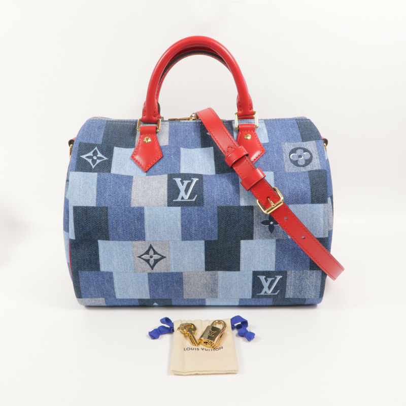 LOUIS VUITTON Monogram Denim Speedy Bandouliere 30金扣手挽肩背兩用袋-10