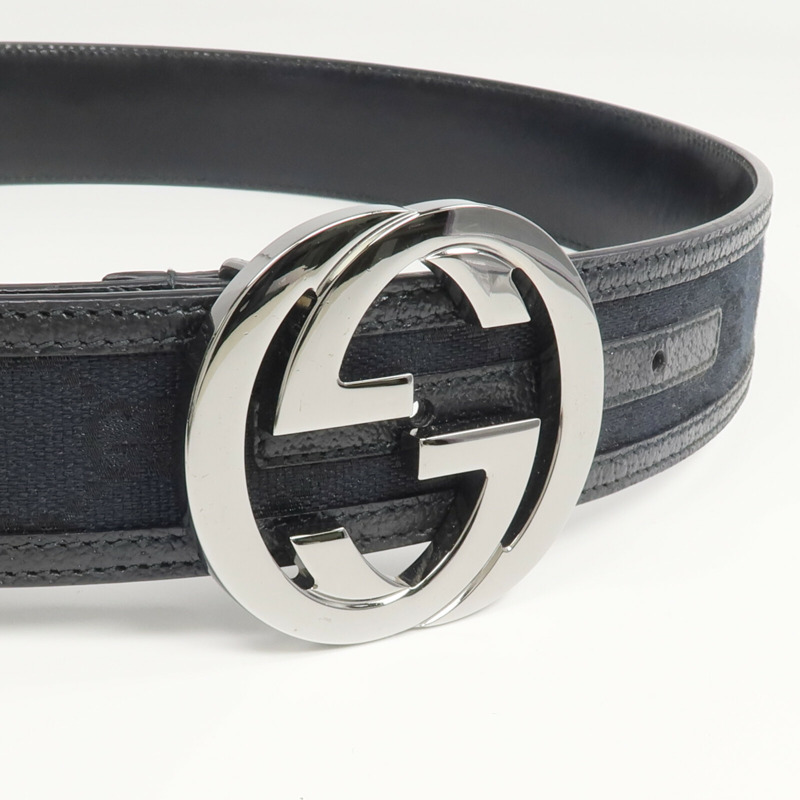 GUCCI 帆布/皮革Interlocking GG Belt腰帶-3