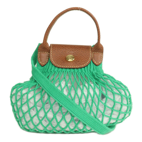 Longchamp 棉質/皮革XS Le Pliage Filet手挽肩背兩用袋